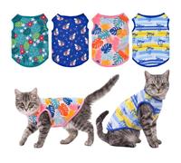 LyssKMK 4-Pack Dog Shirts Summer Hawaiian Pet Clothes for Small Medium Dogs, Breathable Puppy Tank Tops Beach Apparel, Cute Floral & Shark Printed Dog T-Shirts for Boy Girl (S)