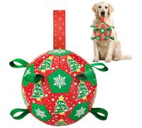 LyssKMK Dog Soccer Toy with Straps Christmas Dog Interactive Ball Toy for Tug of War Christmas Dog Tug Ball Toy with Xmas Tree Snowflower Pattern for Medium Large Dogs(Number 3)