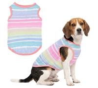 LyssKMK Dog Tank Top Summer Beach Style Breathable Mesh Polyester Puppy Vest Colorful Pastel Striped Sleeveless Pet Clothes for Small Medium Dogs Cooling Apparel (Stripe) L