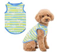 LyssKMK Dog Tank Top Summer Beach Style Breathable Mesh Polyester Puppy Vest Tropical Palm Tree Striped Pet Clothes for Small Medium Dogs Sleeveless Cooling Apparel(Coco) M