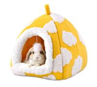 LyssKMK Guinea Pig Hideout Cave Cute Yellow Cloud Warm Fleece Bed for Small Animals Enclosed Bunny Tent Hut with Hanging Toy Washable Pet House for Dwarf Rabbit Chinchilla Ferret (Yellow)