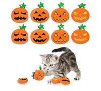 LyssKMK Halloween Cat Plush Toys: 8PCS Pumpkin Shaped Teething Toys for Kittens & Cats (Orange, 3.2" Round, Unscented)