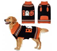 LyssKMK Halloween Dog Stripe Sweater Cute Pumpkin Ghost Pattern Pet Knitwear Clothes Festival Boo Letters Outfits Halloween Costume for Small Middle Large Dogs 4XL