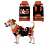 LyssKMK Halloween Dog Stripe Sweater Cute Pumpkin Ghost Pattern Pet Knitwear Clothes Festival Boo Letters Outfits Halloween Costume for Small Middle Large Dogs M