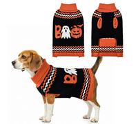 LyssKMK Halloween Dog Stripe Sweater Cute Pumpkin Ghost Pattern Pet Knitwear Clothes Festival Boo Letters Outfits Halloween Costume for Small Middle Large Dogs L