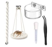 LyssKMK Jumping Spider Accessories Set, 5PCS Magnetic Cotton Rope Swing Hammock with Acrylic Feeding Water Dish, Tweezers and Dropper, Terrarium Habitat Decor for Spiders Tarantula Mantis