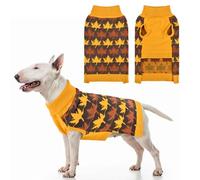 LyssKMK Thanksgiving Day Dog Sweater Yellow Brown Maple Pattern Pet Knitwear Clothes Fall Themed Costume Cold Weather Outfits for Small Middle Large Dogs L