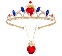 Lystaii Red Heart Crown and Necklace Set Queen Royal Gold Tiara Crown for Women Halloween Costume Jewelry Party Gift
