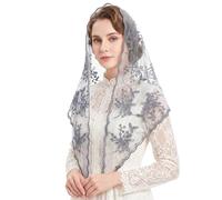 Lystaii Triangle Lace Mantilla Veil Catholic Chapel Head Covering Scarf, Gray, Standard