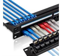 Lysymixs 24 Port RJ45 Cat6 Pass Through Patch Panel, 1U Rack Mount, Gold Plated Keystone, Compatible with Laptop, Desktop, Server, Router, Switch, IP Camera