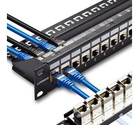 Lysymixs 24 Port RJ45 Patch Panel Cat7 STP Feed Through, Coupler Network Panel 19 Inch, Inline Keystone Ethernet Patch Panel with Back Bar