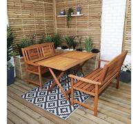 Lyte Outdoor 4 Person Folding Rectangular Wooden Garden Patio Dining Table And 2 Benches Set