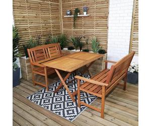 Lyte Outdoor 4 Person Folding Rectangular Wooden Garden Patio Dining Table And 2 Benches Set