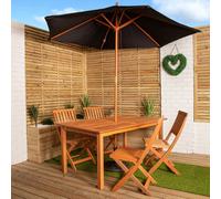 Lyte Outdoor 4 Person Rectangular Wooden Garden Patio Dining Table Chairs With Black Parasol And Base Set