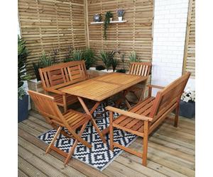 Lyte Outdoor 6 Person Folding Rectangular Wooden Garden Patio Dining Table Chairs And 2 Benches Set