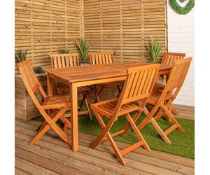 Lyte Outdoor 6 Person Rectangular Wooden Garden Patio Dining Table Chairs Set