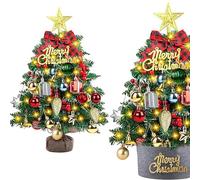LYtech Small Mini Table Top Christmas Tree with LED Lights 24 Inch/60cm Little Prelit Christmas Tree Tabletop Artificial Xmas Trees with Hanging Ornaments for DIY Christmas Decoration Home Decor