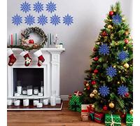 LYTIVAGEN 12 PCS Christmas Glitter Snowflakes with Golden String Blue Snowflake Ornaments Plastic Snowflake Decorations Glitter Snowflakes Ornament Hanging Snowflake for Winter Christmas Decoration