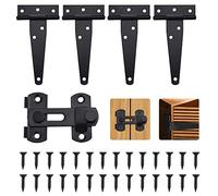 LYTIVAGEN 4 Pcs Heavy Duty T Hinges, 4inch Tee Shed Hinge Black T-Strap Gate Hinges Rustproof Metal Tee Hinge with 1Pcs Stainless Steel Door Catch for Wooden Sheds Windows Fence Barn Gates