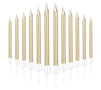 LYTIVAGEN 48 Pcs Champagne Birthday Candles, 13cm Long Metallic Cake Candles Thin Tall Party Candle with Holders for Birthday Wedding Baby Shower Cake Decoration