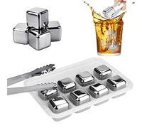 LYTIVAGEN 8 PCS Stainless Steel Ice Cubes Metal Whiskey Stones Reusable Whiskey Rocks Set with Ice Tongs and Ice Cube Tray for Cooling Rocks Whiskey Wine Gin Cocktail Drinks (27*27*27MM/PC, Silver)