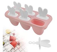 LYTIVAGEN Cartoon Ice Lolly Moulds BPA-Free Ice Lolly Maker Bunny Ice Cream Mould DIY Popsicle Mold Reusable Ice Pop Maker with Sticks for Toddlers Children Adults Homemade Popsicle (6 Grids, Pink)