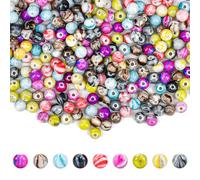 LYTIVAGEN Pack of 500 8 mm Acrylic Craft Beads for Threading Ink Pattern Jewellery - Round, Loose, Colourful Marble Effect Beads for DIY Bracelet, Necklace