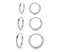 LYTOPTOP 3 Pairs Small Silver Hoop Earrings for Women S925 Sterling Silver Tiny Mini Hypoallergenic Earrings Set Cartilage Nose Lip Rings for Men Girls, 8/10/12mm