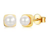 LYTOPTOP Pearl Earrings for Women, 18K Gold Plated Hypoallergenic Freshwater Pearl Rectangular Small Stud Earrings Gifts Jewellery for Birthday Christmas Bridesmaid