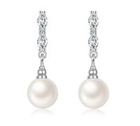 LYTOPTOP Pearl Earrings for Women, Hypoallergenic Silver Pearl Dangle Drop Earrings with Cubic Zirconia, Trendy Dangling Studs Jewellery Gifts for Her