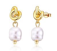 LYTOPTOP Pearl Earrings for Women | Sterling Silver Post Simulated Shell Pearl Dangle Drop Earrings, 14K Gold Plated Dangly Stud Jewellery Gifts for Birthday Wedding Bridemaids