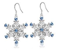 LYTOPTOP Silver Snowflake Dangle Drop Earrings for Women Girls, White Gold Plated Blue Cubic Zirconia Christmas Earrings Jewellery Gifts for Xmas Party Winter Holiday, with Gift Box