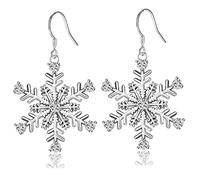 LYTOPTOP Silver Snowflake Dangle Drop Earrings for Women Girls, White Gold Plated Cubic Zirconia Christmas Earrings Jewellery Gifts for Christmas Xmas Party Winter Holiday, with Gift Box