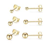 LYTOPTOP Sterling Silver Stud Earrings for Women Girls Men- 3 Pairs Tiny Gold Ball Stud Earrings Set Cartilage Small Tragus Earrings Nose Lip Rings(2mm,3mm,4mm)