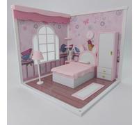 LYTP121011 1/12 Sweet Mini Bedroom Sugar Cube Chamber Series 1/12 Scale 3D Printed DIY Miniature Dollhouse for BJD & Obitsu Dolls Desktop Display