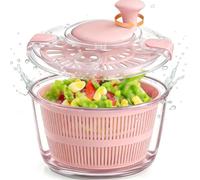 LYTYCJD Large 5.2 Qt Glass Salad Spinner Vegetable Dryer with Drain Microwave Safe Dishwasher Safe with Transparent Lid Crank Handle Quick Spin Greens Washer for Lettuce Herbs Fruits Pink