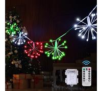 LYUBASA 3Pcs Christmas Firework Lights Decorations, 120 LED Remote&Time 8 Light Mode Red White and Green Firework string Lights with Battery Powered,Xmas Holiday Indoor Outdoor Yard Patio Garden Decor