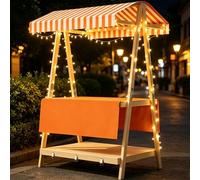 LYUCAYHQ Foldable Wooden Market Stand with Canopy and String Lights, 75" Tall, 220lbs Load, for Craft Fairs Farmers Markets Parties Festivals Beaches(Orange,110x60x190cm/43x24x75in)