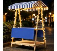 LYUCAYHQ Foldable Wooden Market Stand with Canopy and String Lights, 75" Tall, 220lbs Load, for Craft Fairs Farmers Markets Parties Festivals Beaches(Blue,120x60x210cm/47x24x83in)