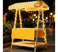 LYUCAYHQ Foldable Wooden Market Stand with Canopy and String Lights, 75" Tall, 220lbs Load, for Craft Fairs Farmers Markets Parties Festivals Beaches(Yellow,120x60x210cm/47x24x83in)
