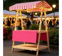 LYUCAYHQ Foldable Wooden Market Stand with Canopy and String Lights, 75" Tall, 220lbs Load, for Craft Fairs Farmers Markets Parties Festivals Beaches(Pink,110x60x190cm/43x24x75in)