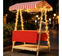 LYUCAYHQ Foldable Wooden Market Stand with Canopy and String Lights, 75" Tall, 220lbs Load, for Craft Fairs Farmers Markets Parties Festivals Beaches(Red,120x60x210cm/47x24x83in)