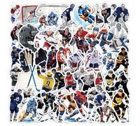 LYunMu 50 Pcs Ice Hockey Stickers, Vinyl Waterproof, Smooth Flat Surfaces, Blue, Contemporary Style, Cartoon Pattern, Variety Pack, Outdoor Usage