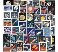 LYunMu 50 Pcs Space Galaxy Stickers, Multicolor, PVC, Smooth Flat Surfaces, Space Style, Die-cut Variety Pack, 50 Count, Outdoor Use, Stickers