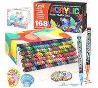 Lyuvie 168 Colours Acrylic Paint Pens, Water-Based Permanent Paint Markers with 0.7mm Extra Fine Tip,Acrylic Pens for Rock Painting Fabric Pebbles Glass Stone Metal Wood Ceramic
