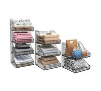 Lyuwanxian 4-Pack Stackable Wire Baskets for Closet Organizers and Storage, Open Storage Bins for Clothes, Toys, and Snacks - Rustic Metal Closet Organizer and Shelves in Black