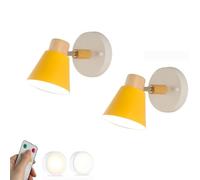 LYUXIANG 2 Set Battery Operated Wall Light Rechargeable USB Led Bedside Wall Lamp Remote Indoor Cordless Wireless Lamp Adjustable Arm Metals Modern Wall Lighting for Bedroom Living Room/Yellow