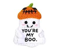 lyvantha Handmade Crochet Ghost with Pumpkin Hat For Girlfriend, Boyfriend, Wife, Husband Cute Halloween Boo Basket Stuffers, Anniversary, Thanksgiving, Christmas,Valentine Couple Gift Idea