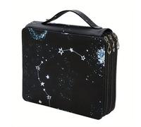 LYVQZPWLR Large Capacity Pen Case Bag, 124 Slots 3 Compartment Pencil Case Organizer Multicolor(Black-Star)