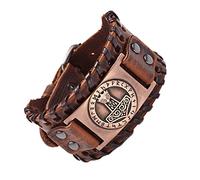 LYVQZPWLR Men's Leather Bracelets, Leather And Alloy Viking Thor Hammer Bracelet Adjustable Multicolor Unisex(Red Copper)